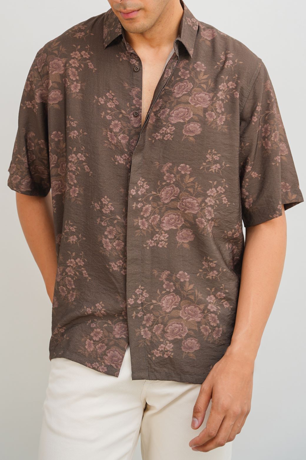 BROWN GRAPHITE PRINTED SAFARI SHIRT