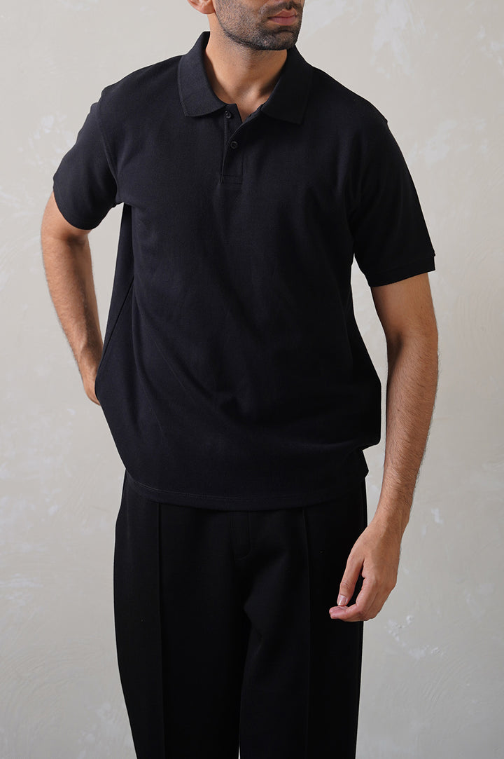 BLACK NEOPRENE POLO