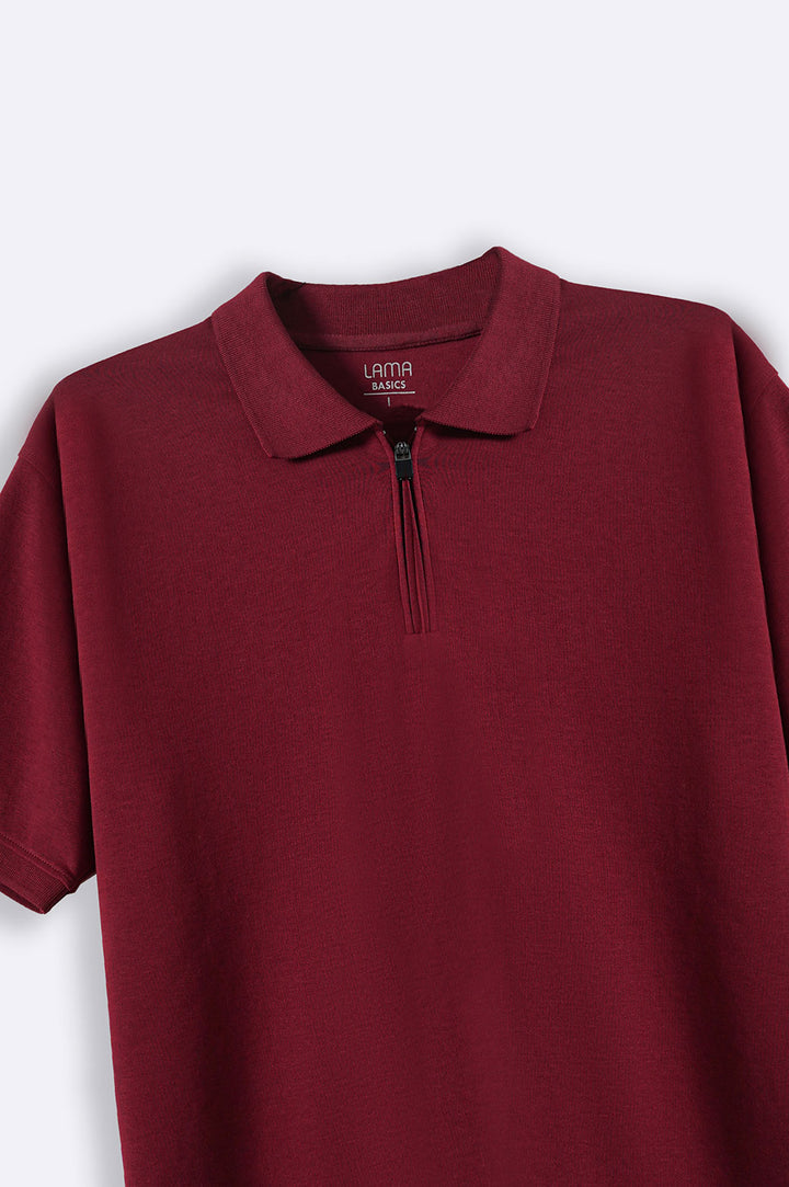 MAROON QUATAR ZIP POLO