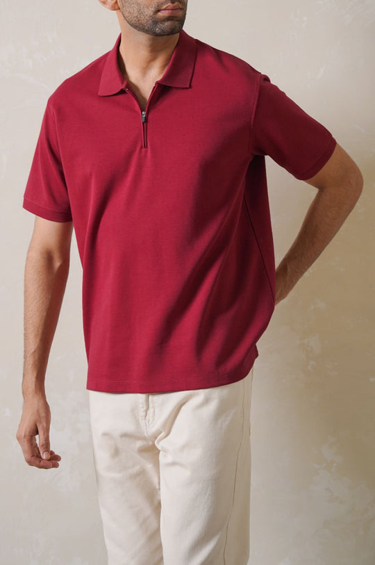 MAROON QUATAR ZIP POLO