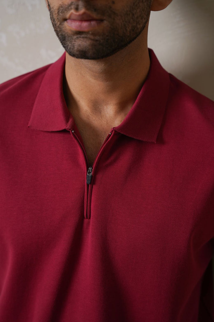 MAROON QUATAR ZIP POLO