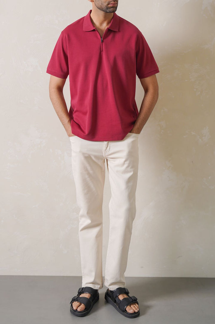 MAROON QUATAR ZIP POLO