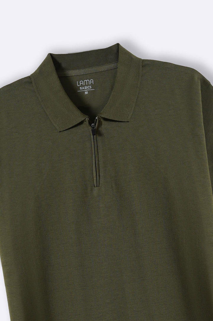 OLIVE QUATER ZIP POLO