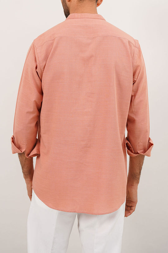 ITLIAN CLAY BAND COLLAR COTTON BLEND SHIRT