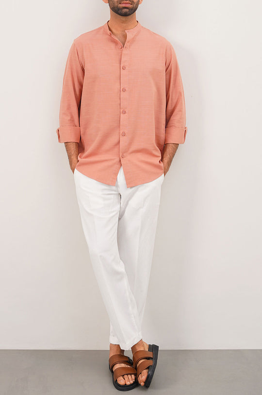ITLIAN CLAY BAND COLLAR COTTON BLEND SHIRT