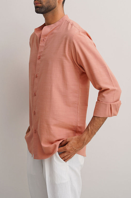 ITLIAN CLAY BAND COLLAR COTTON BLEND SHIRT