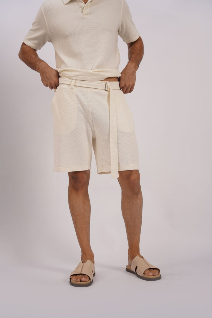 OFF WHITE JACQUARD BERMUDA SHORTS