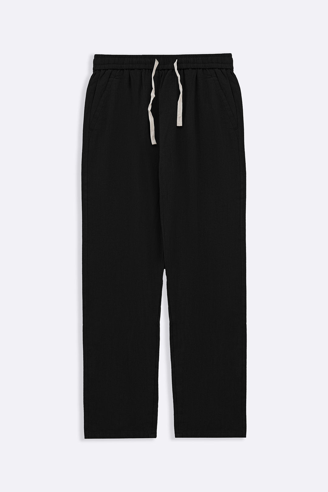BLACK TEXTURED COTTON TROUSERS