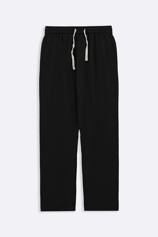 BLACK TEXTURED COTTON TROUSERS