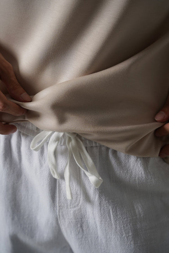 WHITE TEXTURED COTTON TROUSERS
