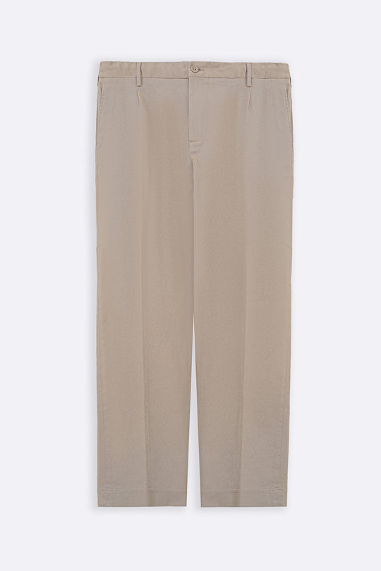 BEIGE PLEATED COTTON TROUSERS