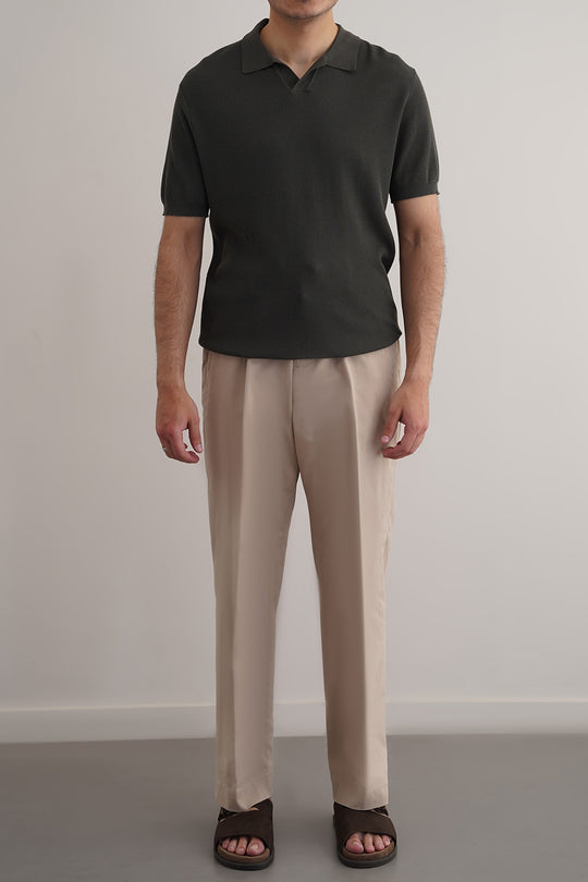 BEIGE PLEATED COTTON TROUSERS