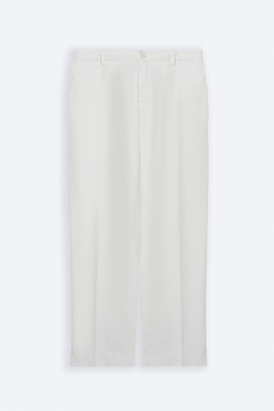 OFF WHITE PLEATED COTTON TROUSERS