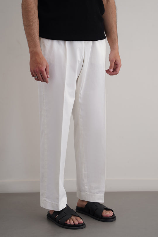 OFF WHITE PLEATED COTTON TROUSERS