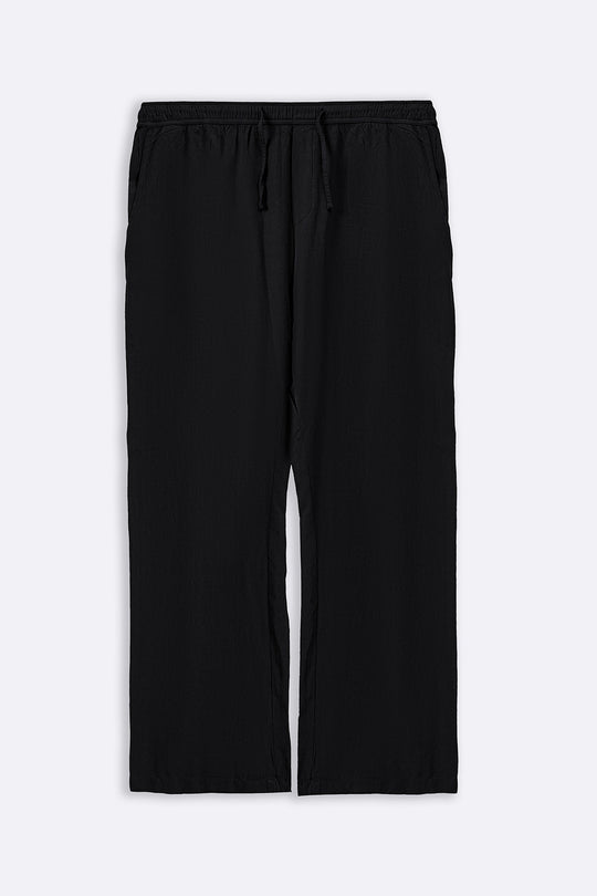 BLACK LINEN BLEND RELAXED TROUSERS