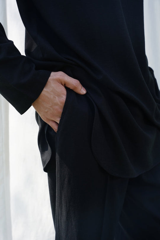 BLACK LINEN BLEND RELAXED TROUSERS