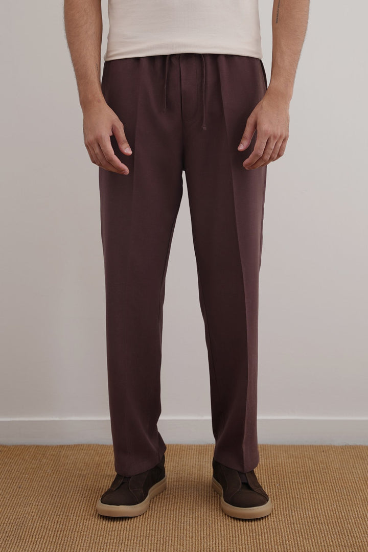 COFFEE LINEN BLEND RELAXED TROUSERS