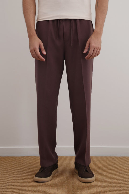 COFFEE LINEN BLEND RELAXED TROUSERS