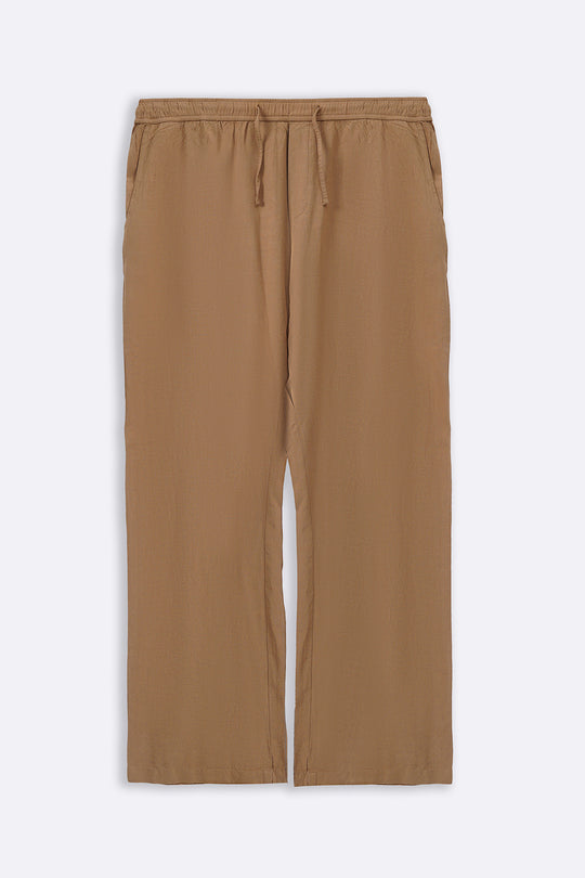 KHAKI LINEN BLEND RELAXED TROUSERS