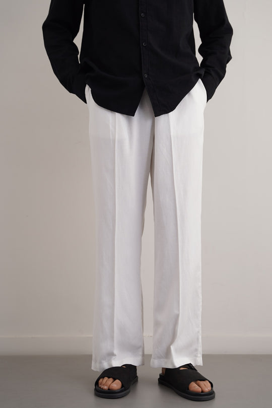 WHITE LINEN BLEND RELAXED TROUSERS