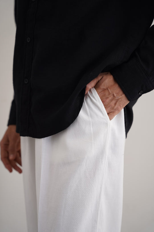 WHITE LINEN BLEND RELAXED TROUSERS
