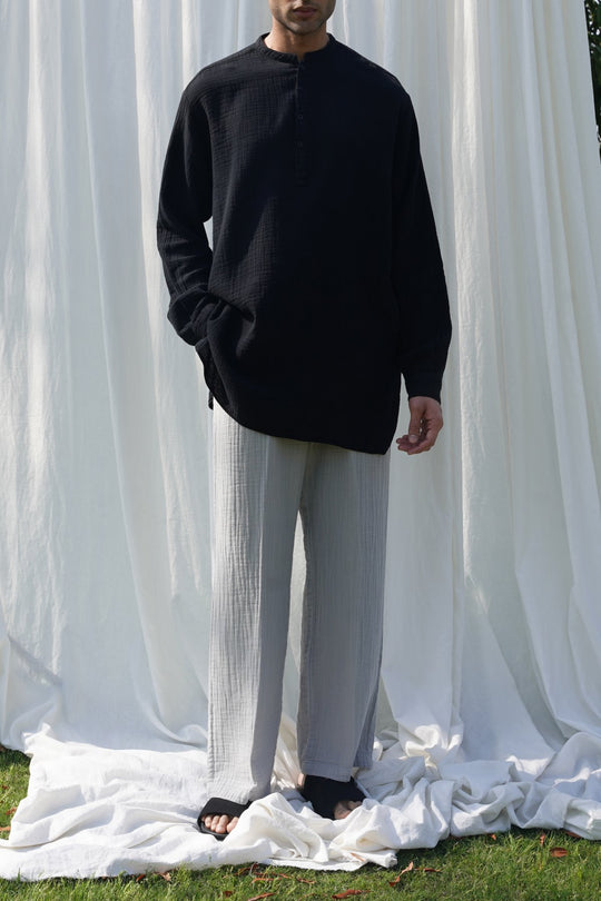 GREY RELAXED MUSLIN TROUSERS