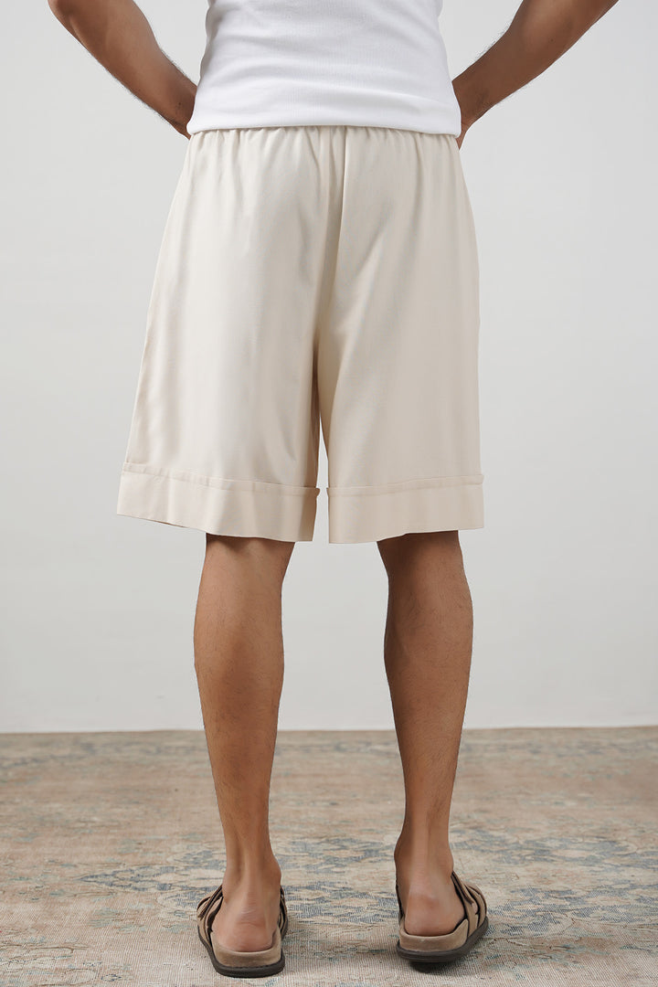 BEIGE LINEN BLEND SHORTS