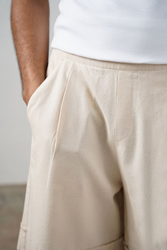 BEIGE LINEN BLEND SHORTS