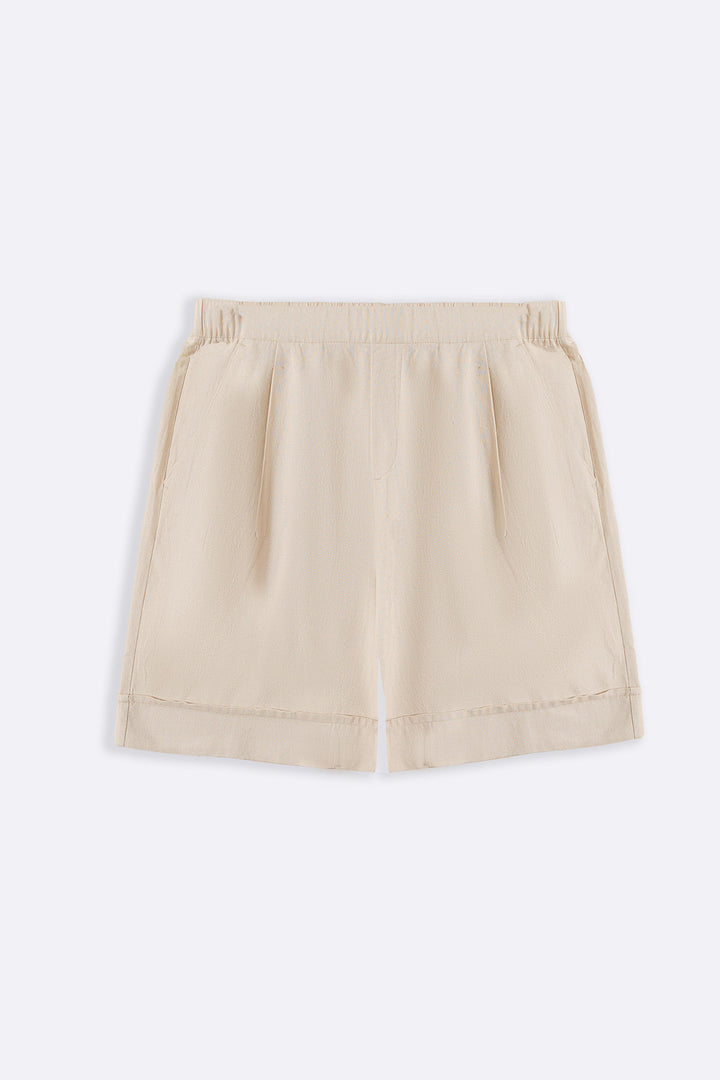 BEIGE LINEN BLEND SHORTS