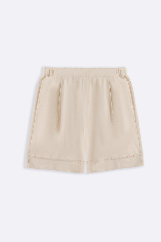 BEIGE LINEN BLEND SHORTS