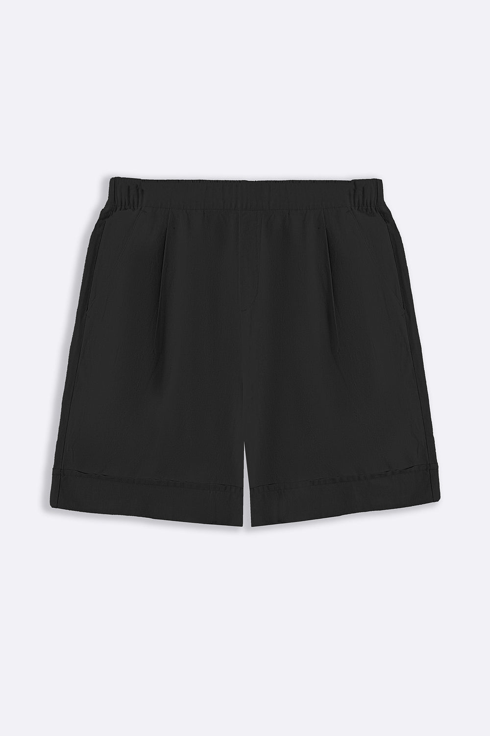 BLACK LINEN BLEND SHORTS
