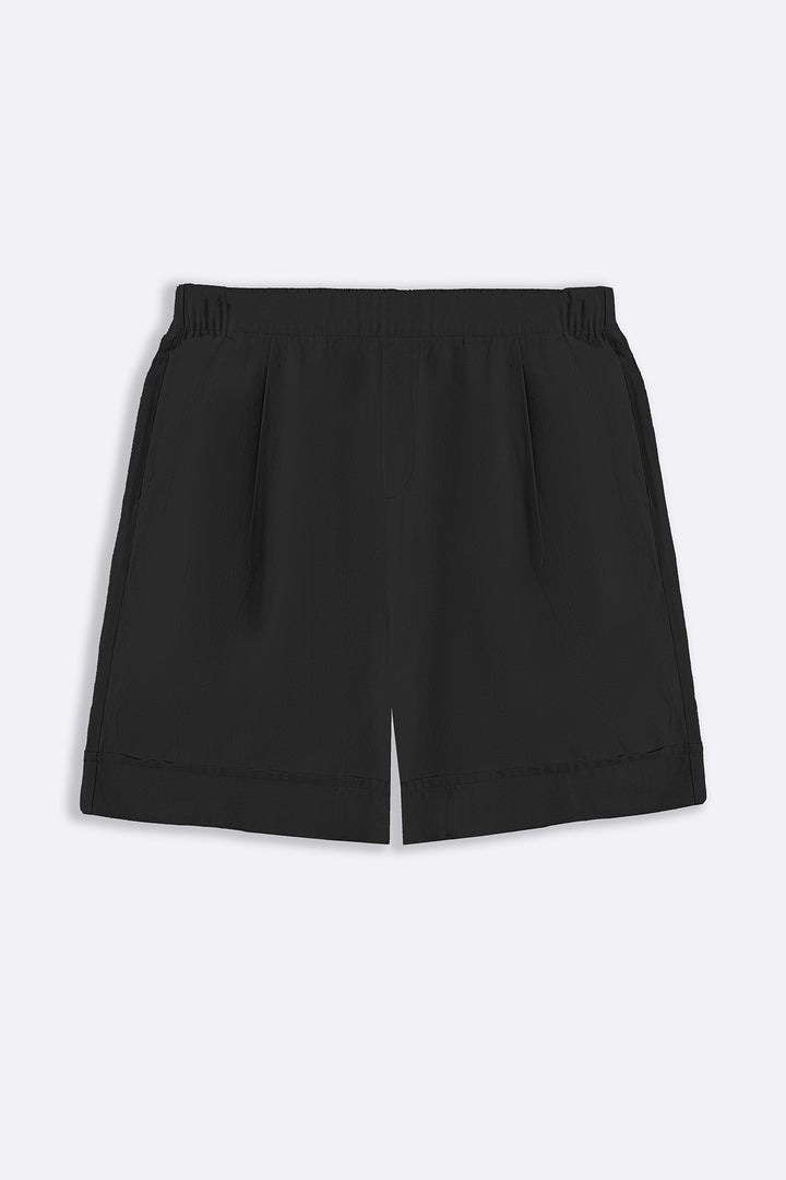BLACK LINEN BLEND SHORTS