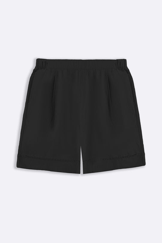BLACK LINEN BLEND SHORTS