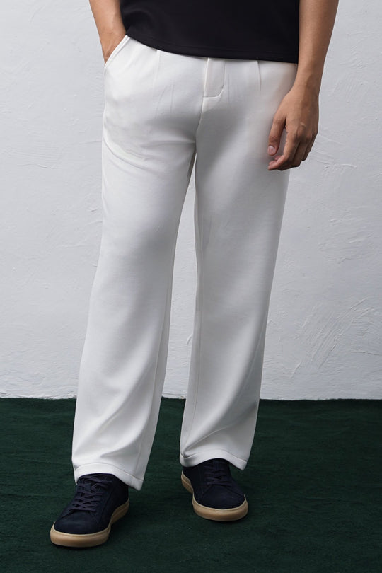 WHITE SCUBA PLEATED TROUSERS
