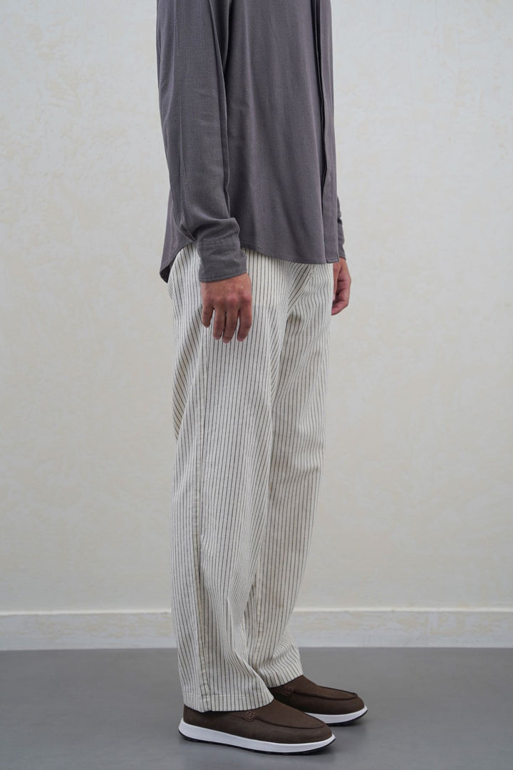 ECRU EASY PINSTRIPE TROUSERS