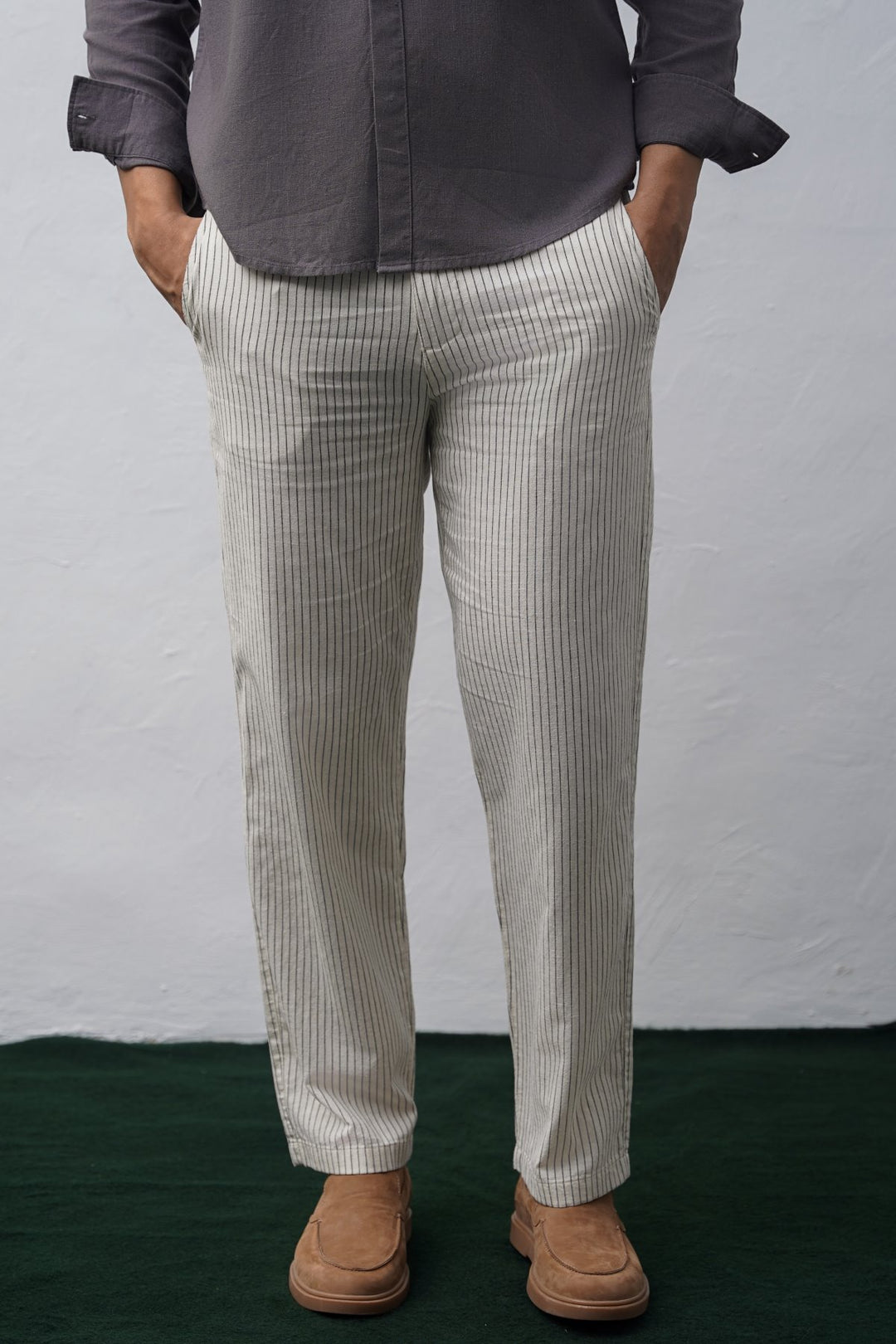 ECRU EASY PINSTRIPE TROUSERS