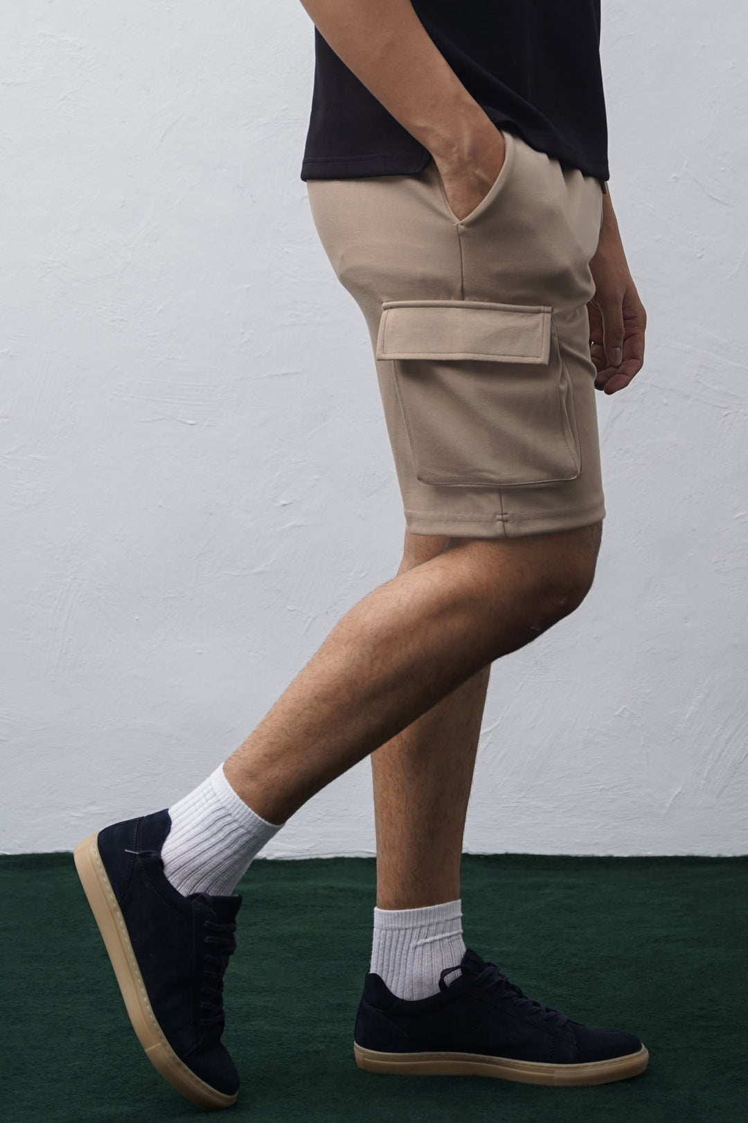 KHAKI NEOPRENE CARGO SHORTS