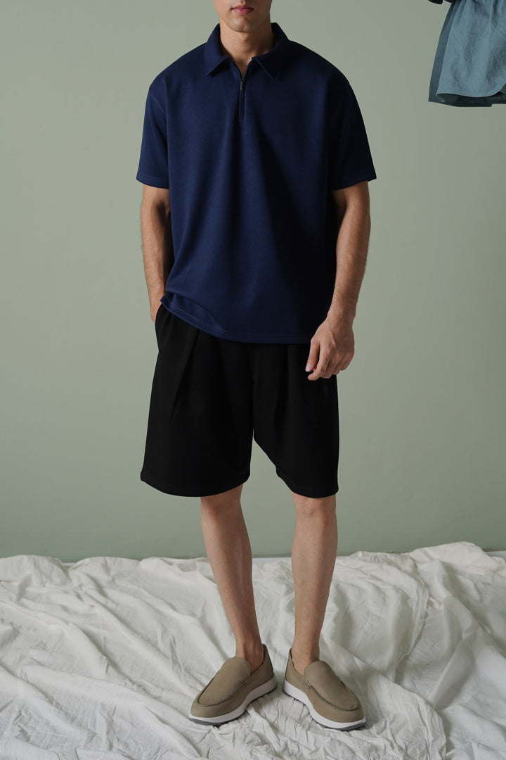 BLACK KNITTED EASY SHORTS