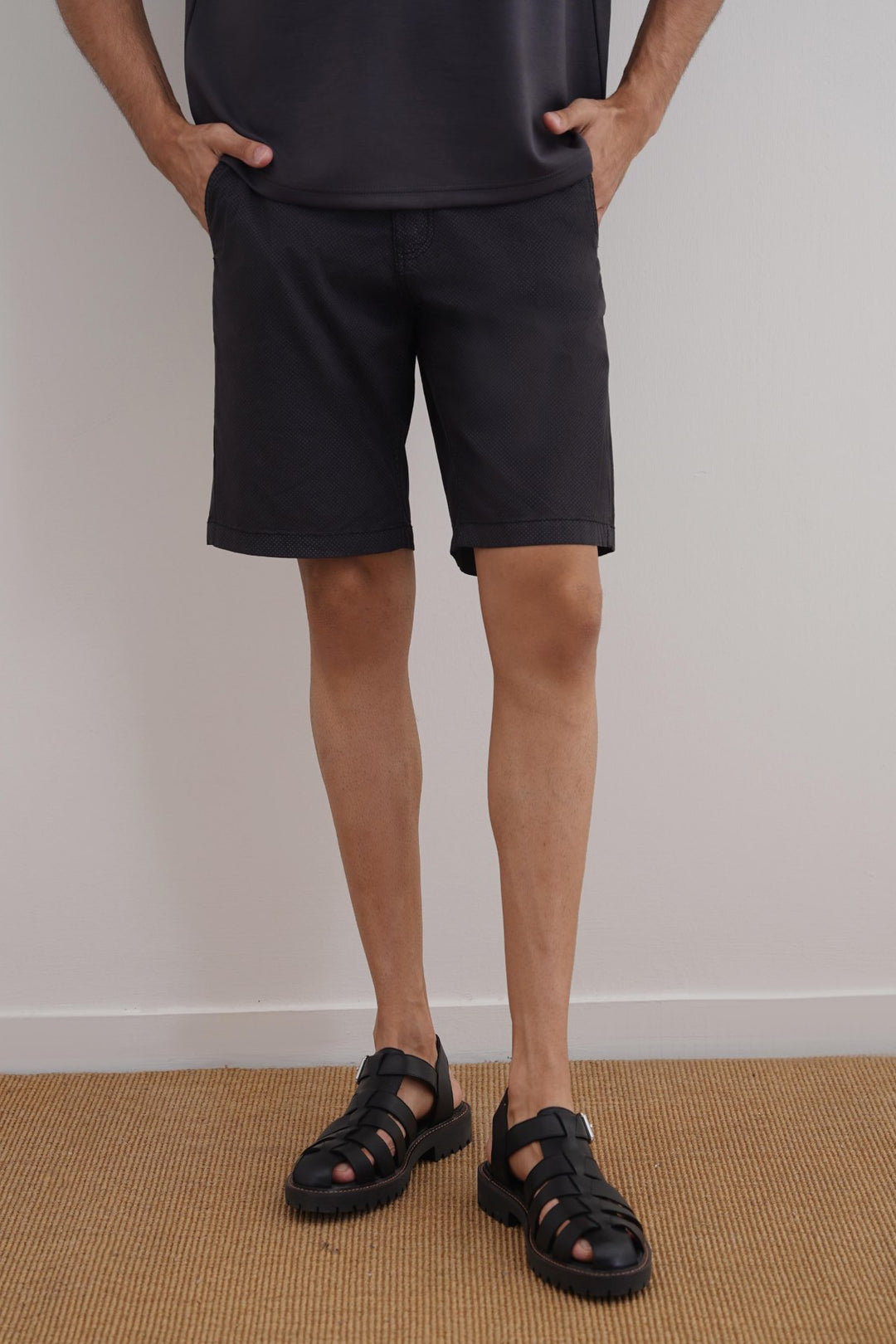 BLACK PRINTED CHINO SHORTS