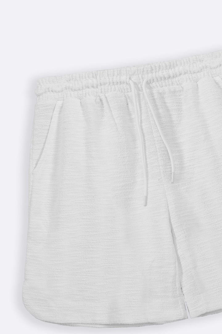 WHITE BOUCLE-KNIT SHORTS
