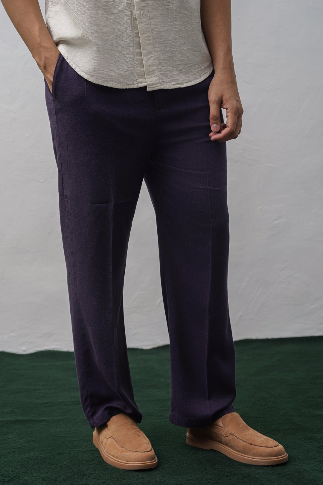 MELANGE NAVY RELAXED TROUSERS