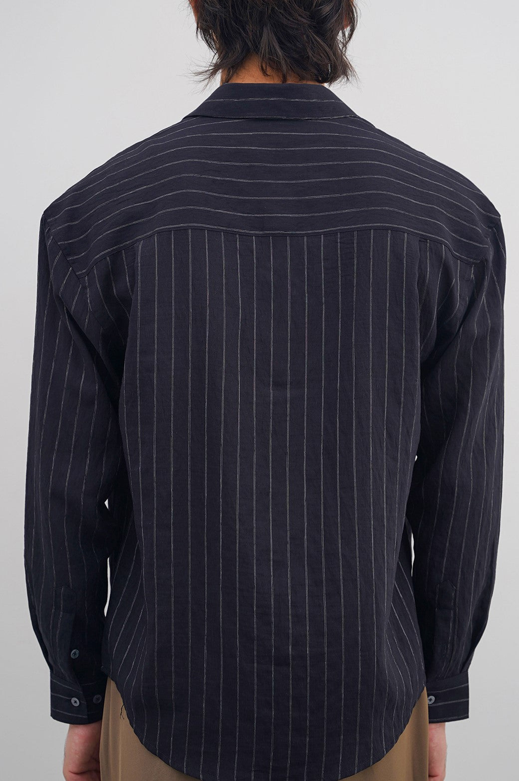 BLACK FLOWY PIN STRIPPED SHIRT