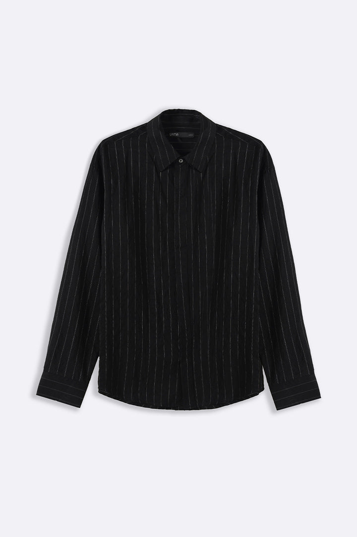 BLACK FLOWY PIN STRIPPED SHIRT