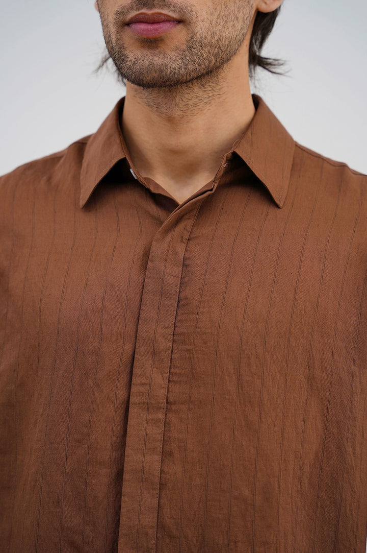 RUST FLOWY PIN STRIPPED SHIRT