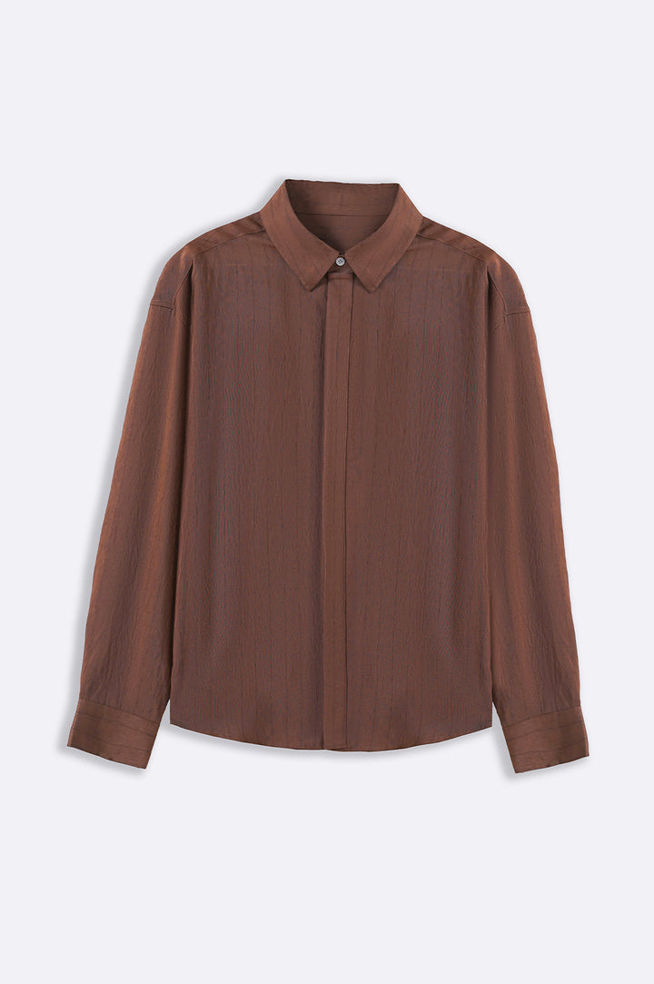 RUST FLOWY PIN STRIPPED SHIRT