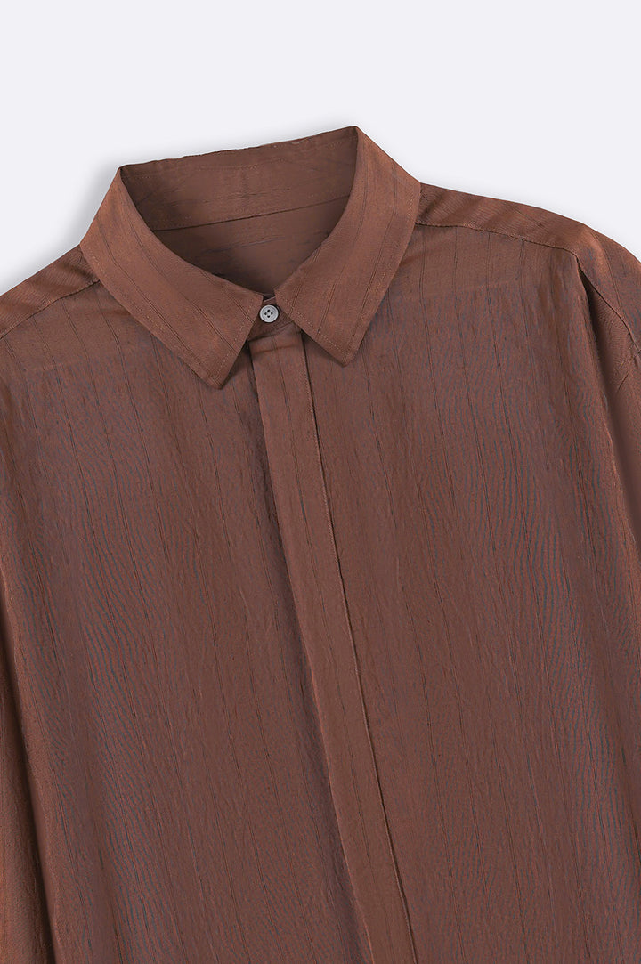 RUST FLOWY PIN STRIPPED SHIRT