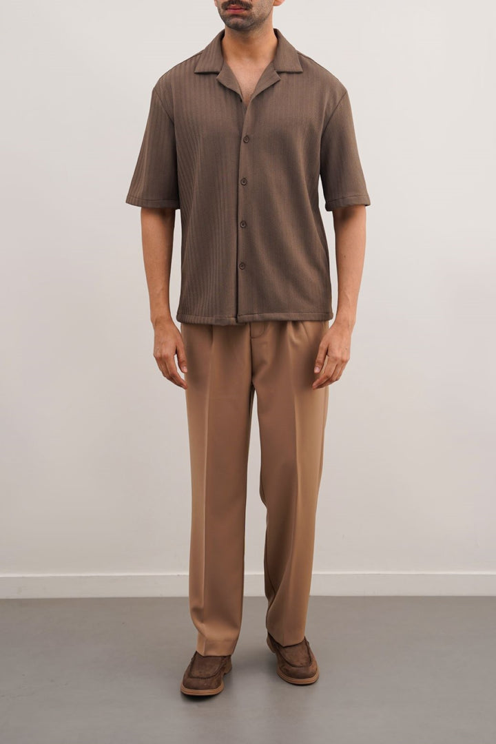 DARK BROWN TEXTURED SAFARI SHIRT