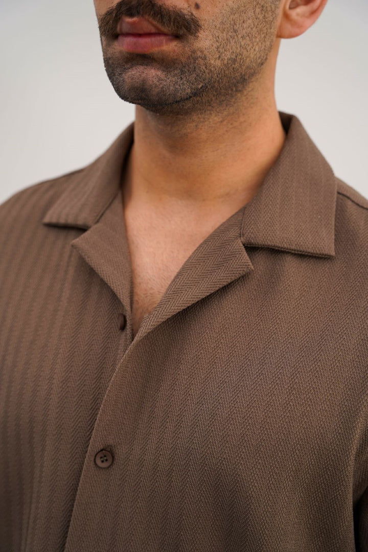 DARK BROWN TEXTURED SAFARI SHIRT