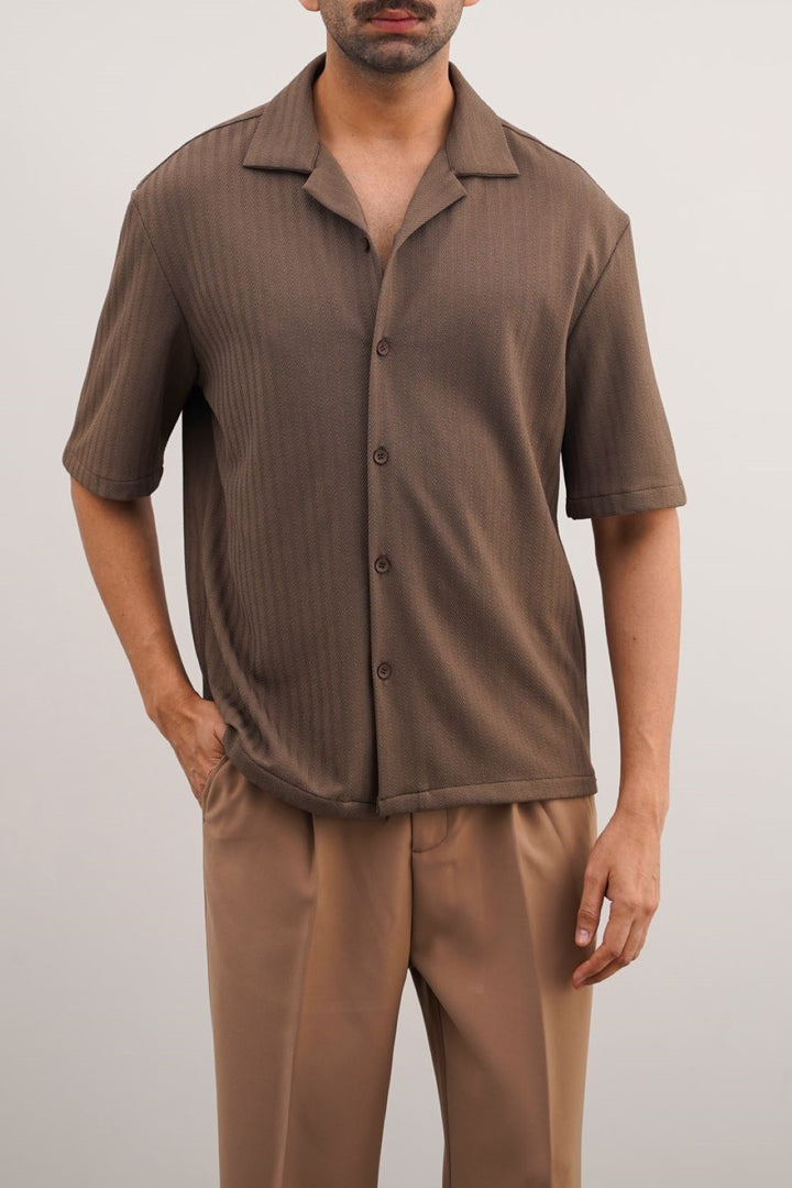 DARK BROWN TEXTURED SAFARI SHIRT