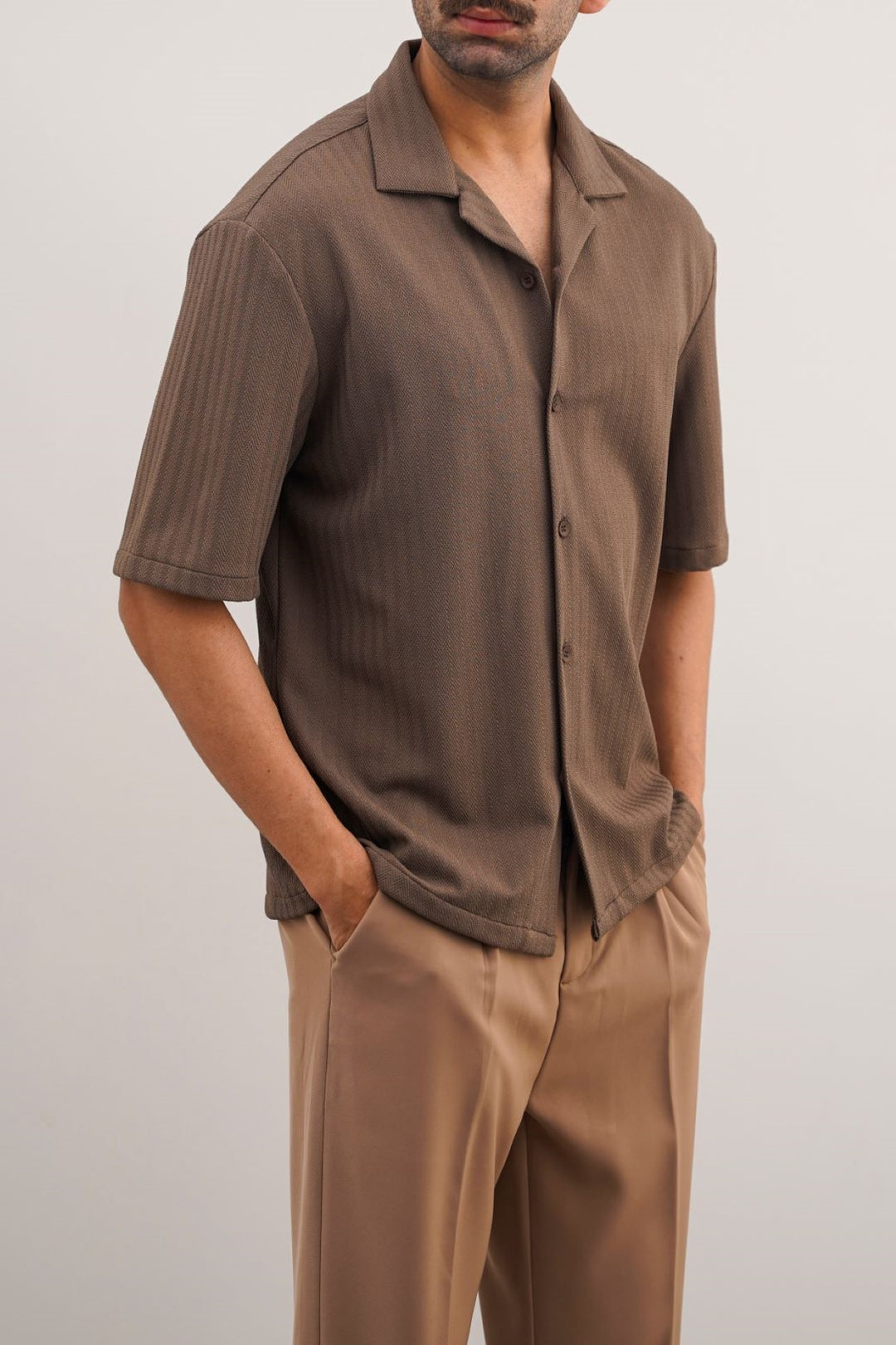 DARK BROWN TEXTURED SAFARI SHIRT